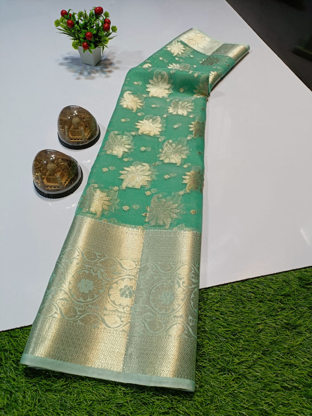 Whatsapp @ 8919718585 Kora organza saree with kanchipuram style border **  designer sarees and blouses on instagram by studio … | Organza saree, Saree,  Indian sarees
